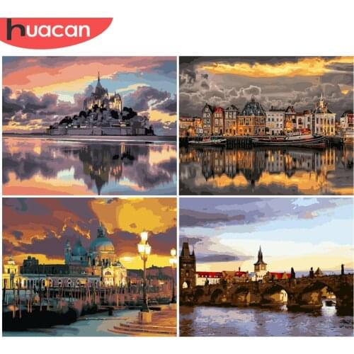 HUACAN DIY Pictures By Number City Landscape Kits Home Decor Painting By Numbers Sunset Drawing On Canvas HandPainted Art Gift