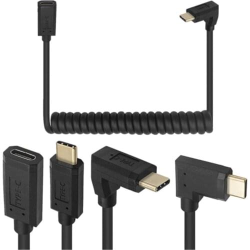 Gold Plated Spring Retractable 10Gbps Gen2 Type-C USB 3.1 Male To USB-C Female Extension Data PD Charging Cable Extender Cord