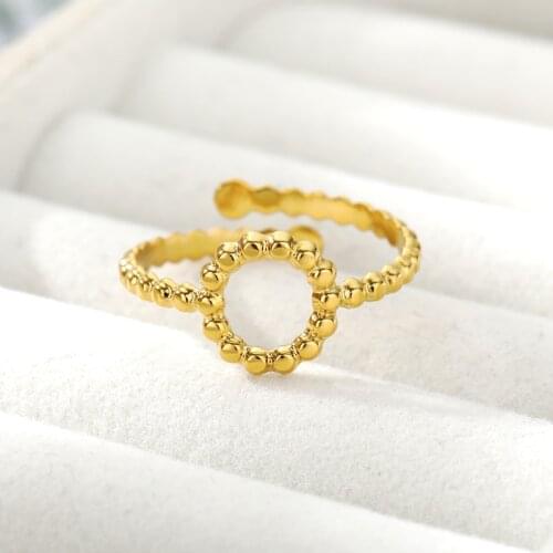 Gold Color Rings Opening Bead Shape Ring Unisex Vintage Gothic Wedding Round Hollow Ring Antique Adjustable Jewelry Gift Whosale