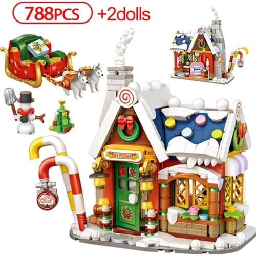 788Pcs City Street View Mini Christmas House Building Blocks Friends Architecture Snowman Figures Bricks Toys For Children Gifts