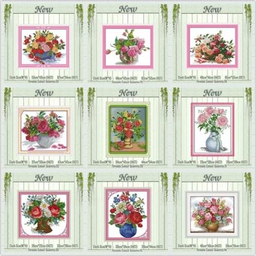 Basket Roses in vase flower painting counted printed on the canvas DMC 11CT 14CT kits DIY Cross Stitch embroidery needlework Set