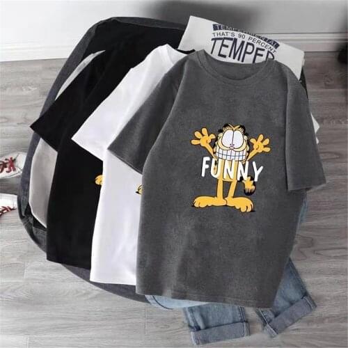 Summer WomenT-Shirt Cartoon Print Cute T Shirt Harajuku Casual Loose Tee Shirt Black White Gray Plus Size Tshirt Tops 4XL 5XL