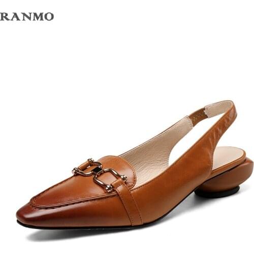 Summer retro Baotou sandals high heels womens shoes metal decoration office shoes leather shoes low heels sandals for women 2020