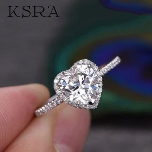 KSRA 2020 Fashion Popular Crystal Heart Ring Geometry Engagement Cubic Zirconia Love Rings Jewelry For Women Gift