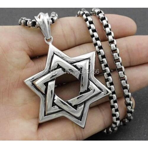 High Quality Men Biker Jewish STAR OF DAVID Pendant Necklace Stainless Steel Jewelry With Rolo Chain Cool Mens Jewelry