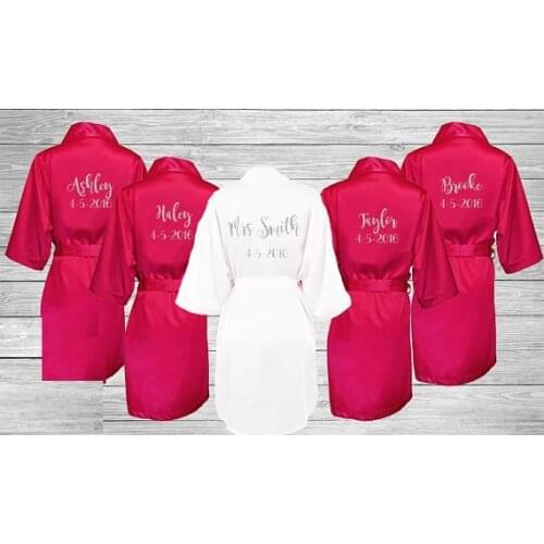 Customize name title bride save the date wedding Bridesmaid bridal Lingerie satin pajamas robes kimonos gowns gifts partyfavors