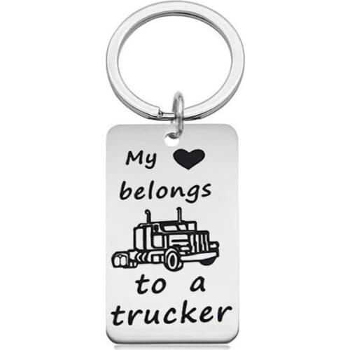 Customizable Hand Stamped My Love Belongs To A Trucker Be Safe Trucker Key Chains Gift For Truck Drivers Stainless Steel