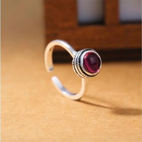 New Exquisite Retro Thai Silve Red Creystal 925 Sterling Silver Jewelry European Style Angel Personality Opening Rings SR531