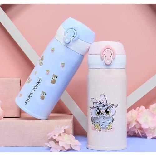New creative cartoon alpaca cute student girl bounce cover 304 stainless steel thermos cup childrens outdoor cup