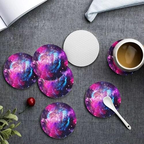 Upetstory Fancy Galaxy Star Space Print Table Mat Stylish Round Mug Coaster Non-slip Insulation Tea Coaster Table Placemats