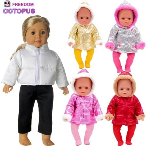 Clothes For 18 Inches Doll Cute Fur Collar Hoodie Doll Clothes Suit Fit 43cm New Baby Dolls Best Birthday Gift
