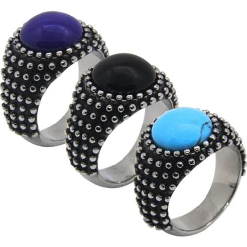 Rany&Roy Newest Design Blue Stone Cool Ring 316L Stainless Steel Fashion Jewelry Punk Ring