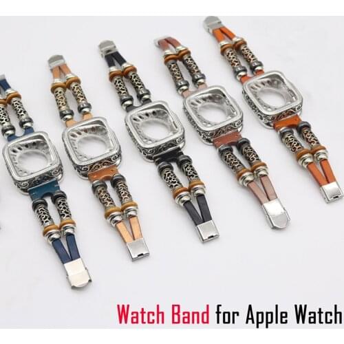 Carved Metal Case Cover with Watch Band for Apple Watch Band Series 5 4 Retro Bracelet for iWatch 40/44mm Bumper Accessories