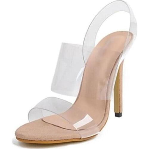 Sandals High Heels 2018 Summer New Sexy Peep Toe Female Sandals Slip On PVC Transparent Patchwork Woman Party Dress Shoes