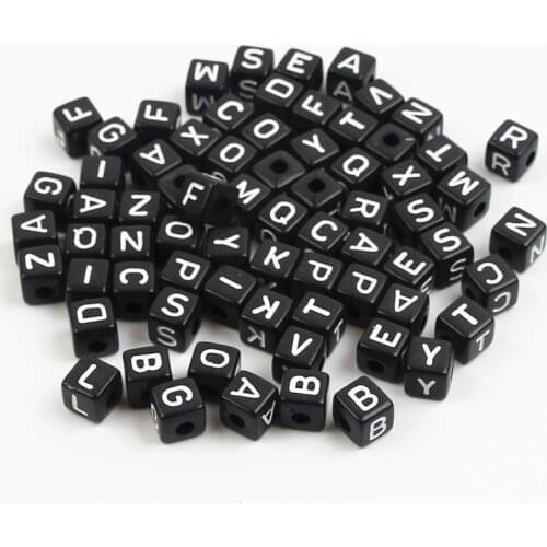 DIY 200Pcs Letter Square Black Acrylic Spacer Beads For Jewelry Making Baby Pacifier Clip 6x6mm Necklace Bracelet