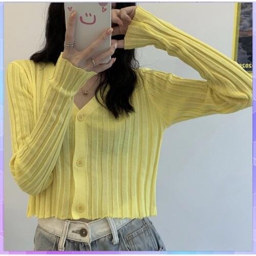 Sexy Solid Womans Thin Swimsuit Cover Up Ice Silk Crop Top Long Sleeve Beach Cover Up for Daily Life Summer White Knit Cardigan