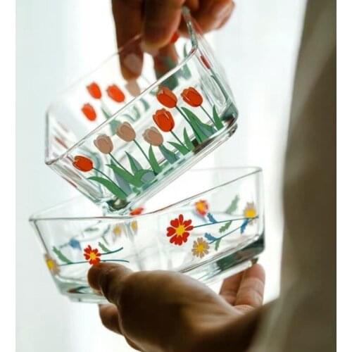 Glass Bowl Fruit Salad Breakfast Square Snack Snacks Snack Daisy Series детская тарелка агар агар пищевой assiette doré