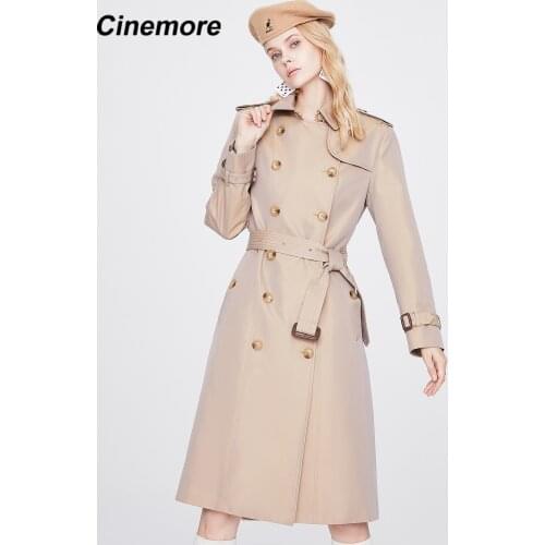 Cinemore NEW womens trench coat Long Solid color Overcoat fashion sashe Vintage autumn clothes women Female windbreaker 92225