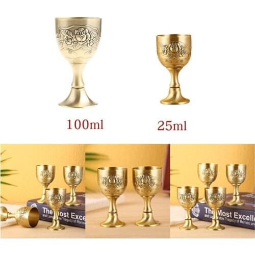 W3JA Vintage European Antique Bronze Handmade3D Carving Wine Glass Creative White Wine Home Russian Goblet Wine Cup For Wine