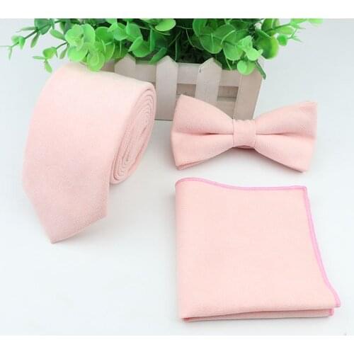 Vintage Super Soft Downy Suede Solid Neck Tie Set Cotton Men Butterfly Adult bowtie Handkerchief Pocket Square Accessory Gift
