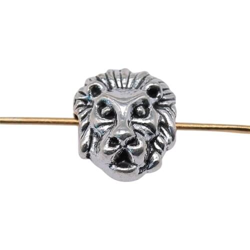 WYSIWYG 10pcs 11x12mm Metal Charms DIY Antique Sliver Color Lion Head Beads Spacer Beads For Jewelry Making