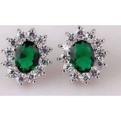 Oval cut stud earrings white gold filled womens earrings