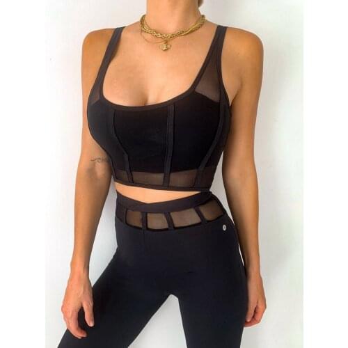 2021 New summer Women Two Piece Sets black bandage tops and mesh pants wholesale dropship