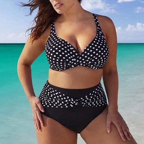 L-5xl 6xl Plus Size Swimwear Polka Dot Bikini Set Backless High Waist Women Summer Bikini Set Beach Swimsuit Femme 2019