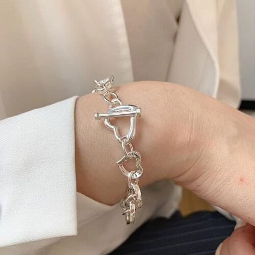 VENTFILLE 925 Sterling Silver Hollow Heart Shape Bracelet For Women Simple Temperament All-Match Jewelry 2021 New