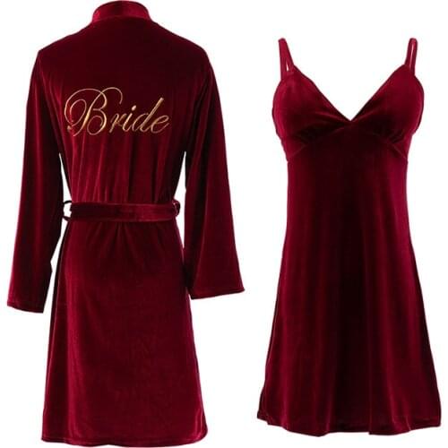 Women Embroidery Kimono Gown Nightwear Velvet Bride Bridemaid Wedding Robe 2021 New Nighty&Robe Set Sexy Home Clothes