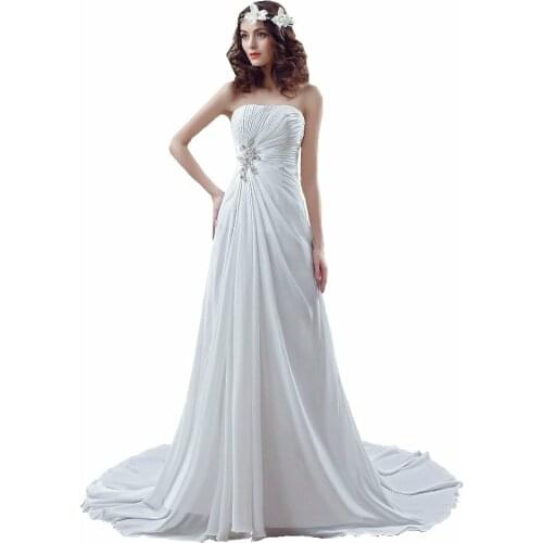 100% Real Images Gowns Wedding Dresses Western White / Ivory Beaded Wedding Dresses Pleat Strapless A-line Stock Bridal Gowns