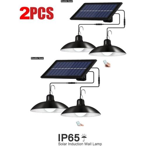 2 pcs remote 30 led 2 head Retro Lampshade Waterproof Solar Pendant Light Outdoor Chandelier Solar Lamp White Light for Courtyar