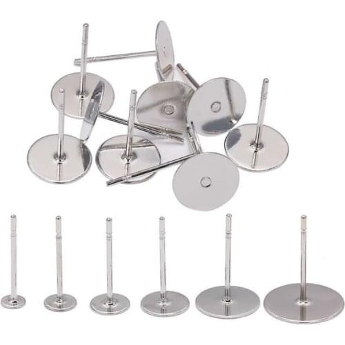 200pcs Hypoallergenic Stainless Steel Stud Earring Base 3 4 5 6 8 10mm Round Pad Earring Tray Settings DIY Jewelry Making