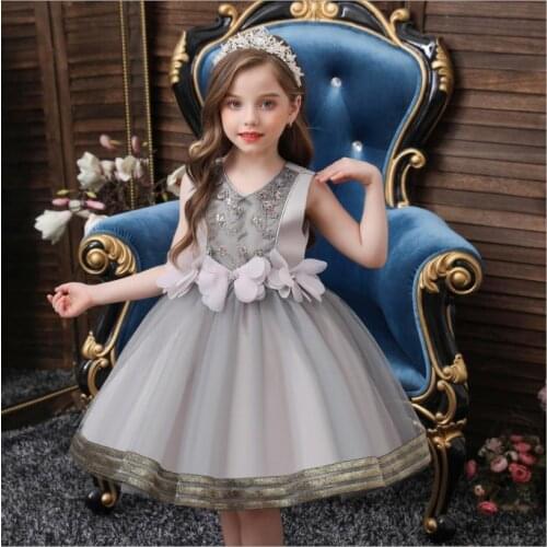2021 Elegant Childs Evening Dress Sleeveless V-neck Fluffy Princess Dress Rhinestone Bowknots Party Formal Dress 2-10 Years