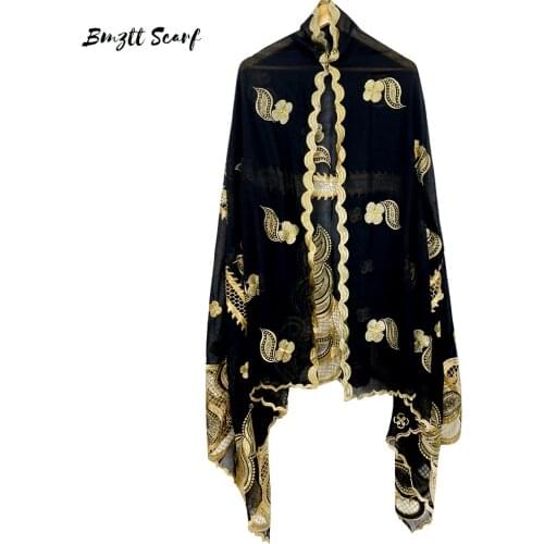2021 Muslim New Fashion Scarf Shawl Large Size 210* 110cm Embroidery Set Diamond Hollow Design African Womens Headscarf BF-240
