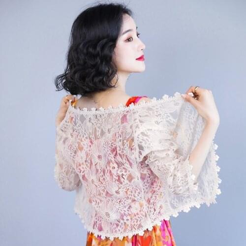 2021 Summer New Women Lace Hollow Cardigan Jacket Wild Short Half Sleeve V-neck Sun Protection Shawl Coat Plus Size 5XL Y33