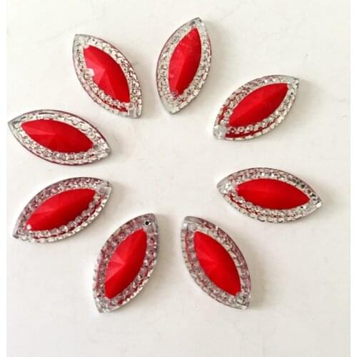 360Pcs 18*10mm Clear AB Leaf Shape Resin Rhinestones Sew On Stones 2 holes Sewing Crystal Flatback Beads -B607