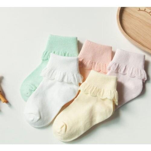 5 Pairs/Set 0-6T Toddler Baby Girl Socks 5 Colors Solid Cotton Soft Ankle High Socks Lace Summer Autumn Toddler Baby Sock