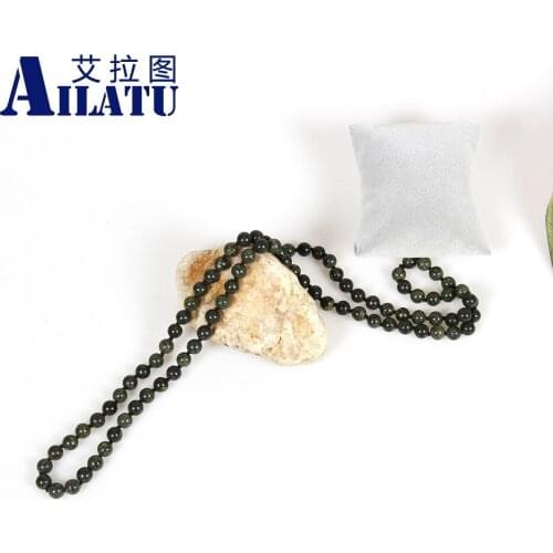 Ailatu Mens Natural 8mm Round Green Needle Stone Beads Fashion Necklace or Bracelet Healing Balance Prayer Jewelry