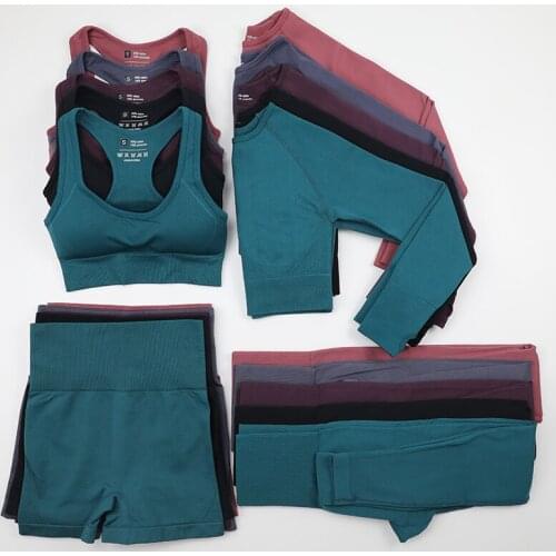 Seamless Fitness Suit Yoga Set Workout Clothes For Women Crop Top Long Sleeve Sports Bra leggings Women Shorts Gym Set Clothing