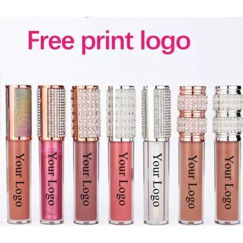 50pcs/Lot Custom Logo Lip Gloss Glossy Nude Clear Shimmer Vegan Lip Makeup Pigment Glitter Lipgloss Private Label Cosmetics