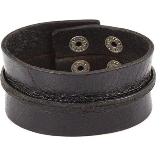 Black Retro Wrap Leather Bracelet Men Bangles 2017 Wholesale Fashion Sproty Chain Link Male Charm Bracelet Snap Button Bracelet