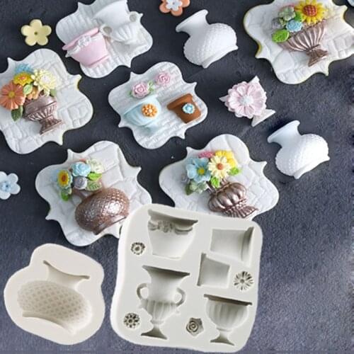 Flowerpot Vase Molds Fondant Cake Decorating Tools Silicone Molds Sugarcraft Chocolate Baking Tools for Cakes Gumpaste Form