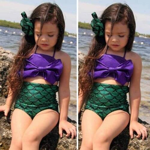 Infant Baby Girls Kids Mermaid Swimmable Belt Bikini Set Swimwear Swimsuit Swimming Sunsuit Costumes 1-7Y