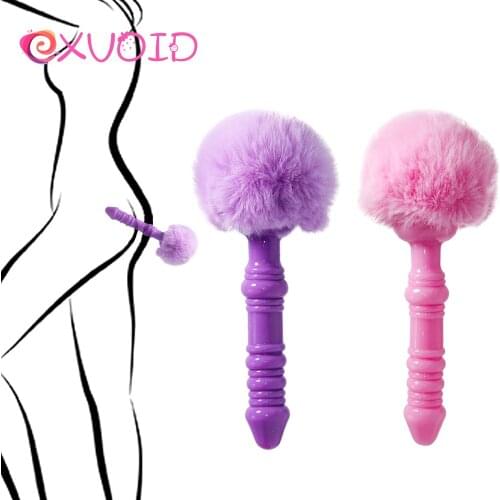 EXVOID Anal Beads Erotic Long Butt Plug Plush Rabbit Tail Tail Anal Plug Role Play Sex Toy for Women Men Gay Silicone