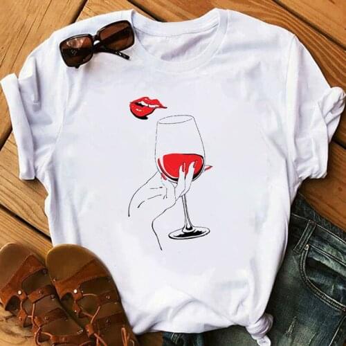 Funny Wine Glass Printed T Shirt Women Short Sleeve Round Neck Tees Female Graphic Tops t shirt 2020 Summer Women Tee Shirt Tops