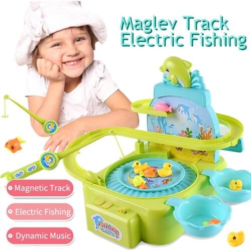 Children Magnetic Fishing Toy With Music Magnetic Track 3D Fishing Toys Set Baby Kids Magnetic Fish Game Toys For Boys Girl Gift