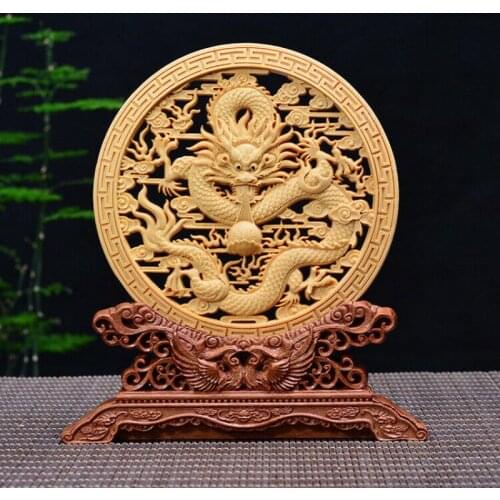 China Collect Box-wood Hand-carved Hollow Out 12 Zodiac Dragon Spit Fire Bead