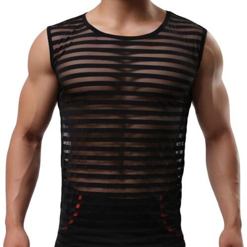 Tank top mens fitness clothing men bodybuilding transparent striped gym underwear musculation ropa hombre mens vest sleeveless