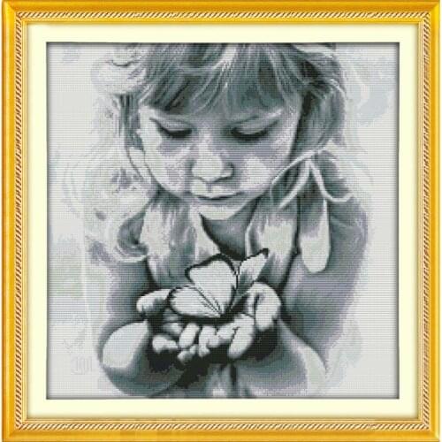 Girls and Butterflies Print Pattern Cross Stitch Kit Counting Patterns Dmc Embroidery All for Knitting Needlework Set Home Decor